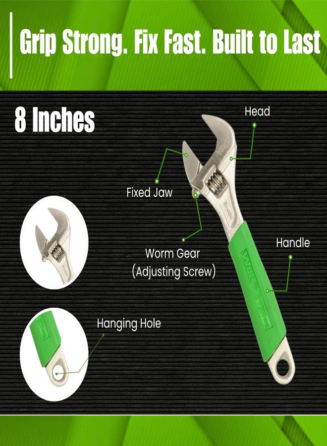 Wulf 8 Inch Adjustable Wrench | Heavy Duty Alloy Steel Spanner with Smooth Screw Adjustment | Single Sided Hand Tool with Comfortable Grip | Fully Hardened for Extra Strength & Durability - Image 3